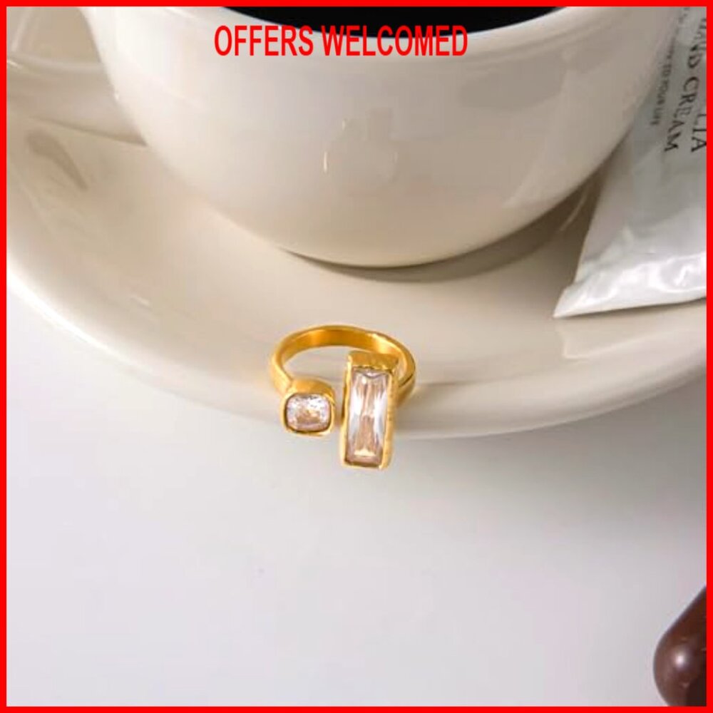 Adjustable Square Statement Ring Stainless Steel … - image 5